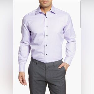 David Donahue Regular Fit Check Dress Shirt in Lilac $165 Men’s Button-Down